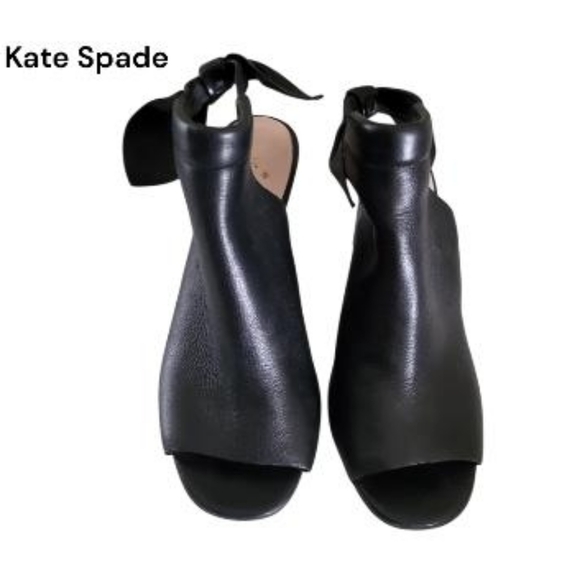 Kate Spade Bow Leather Open Peep Toe High Heel Wedge Dress Sandal Black Women 10 - Picture 6 of 13